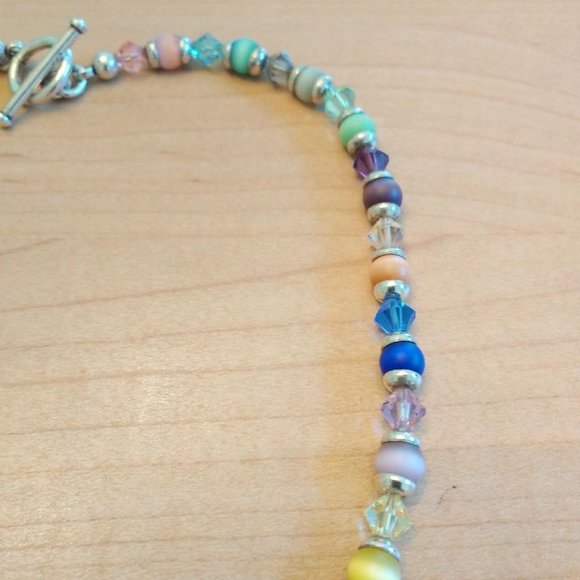 Sterling Silver Necklace with Multi Color Cats Eye Like & Glass Beads - Picture 6 of 6